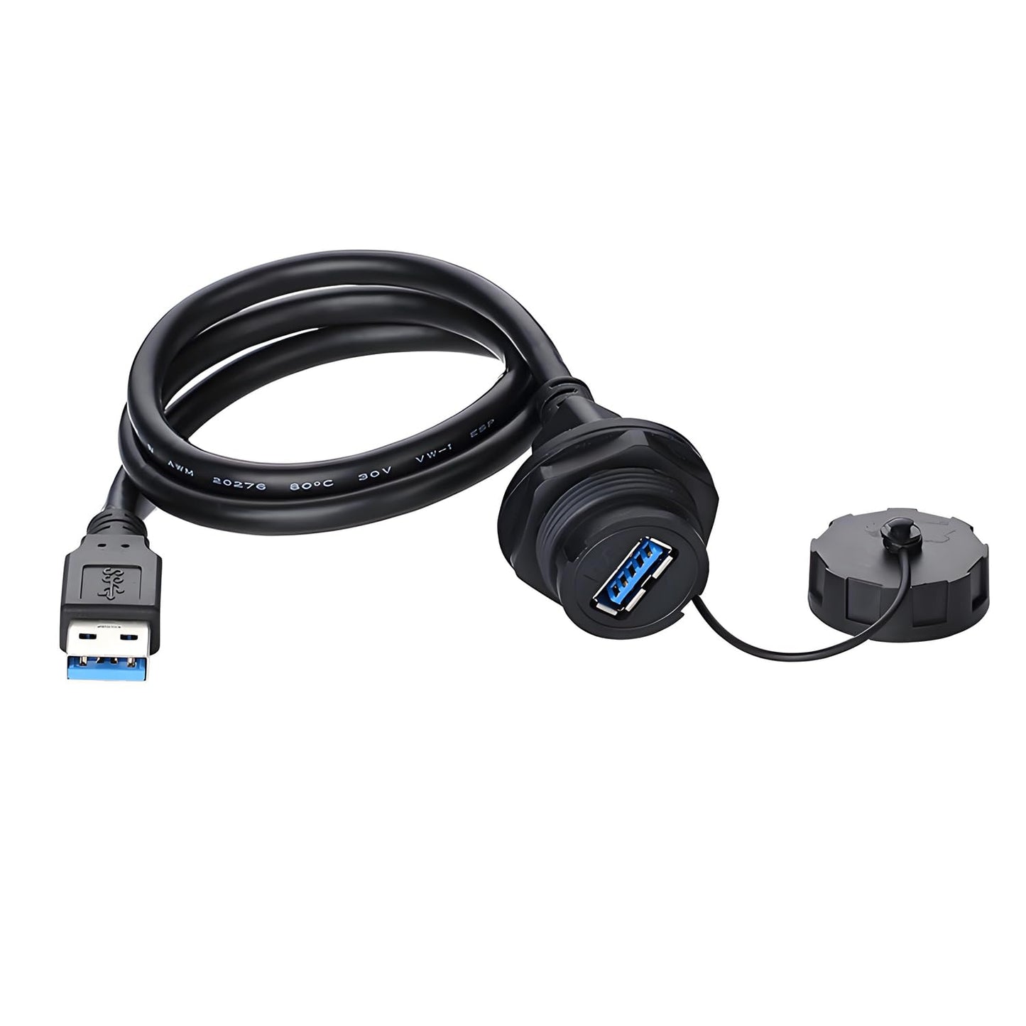 CNLINKO USB 3.0 Connector, Type A Female, Panel Mount Receptacles Socket with 40 inches Cable, Outdoor Waterproof IP67, Data + Power, Industrial
