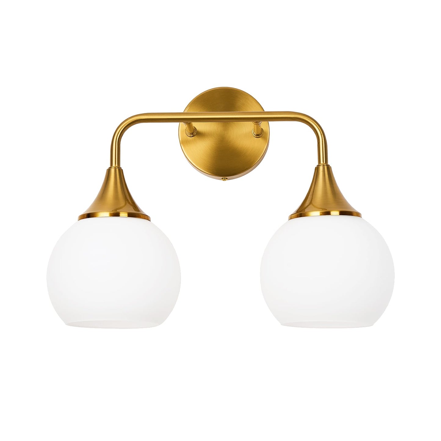 ZHUOER Gold Bathroom Light Fixtures 2-Lights Vanity Lights with Milk White Glass Shade Vanity Lights for Bathroom Modern Bathroom Wall Sconce(Exclude