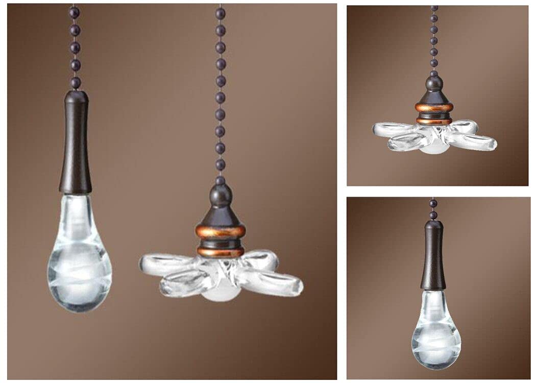Ceiling Fan Pull Chain, Pack of 2 Ceiling Fan Cords with 6 Inches Fan Pulls Set with Connector (ORB, Light Bulb and Fan)