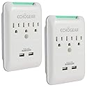 ECHOGEAR Outlet Extender Multiplug 2 Pack with 3 AC Outlets & 2 USB Ports - Low Profile Design Sits Just 1.1" from Wall - Protects Your Gear with 540