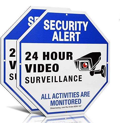Sheenwang 2-Pack Security Camera Sign, Video Surveillance Signs Outdoor, UV Printed 40 Mil Rust Free Aluminum 10 X 10 in, Weatherproof and Heavy Duty
