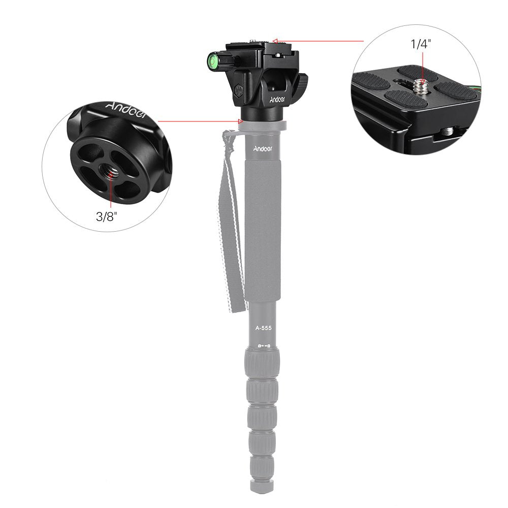 Andoer Monopod Head, M-12 Monopod Tilt Head Panoramic Head Telephoto Bird Watching with Quick Release Plate