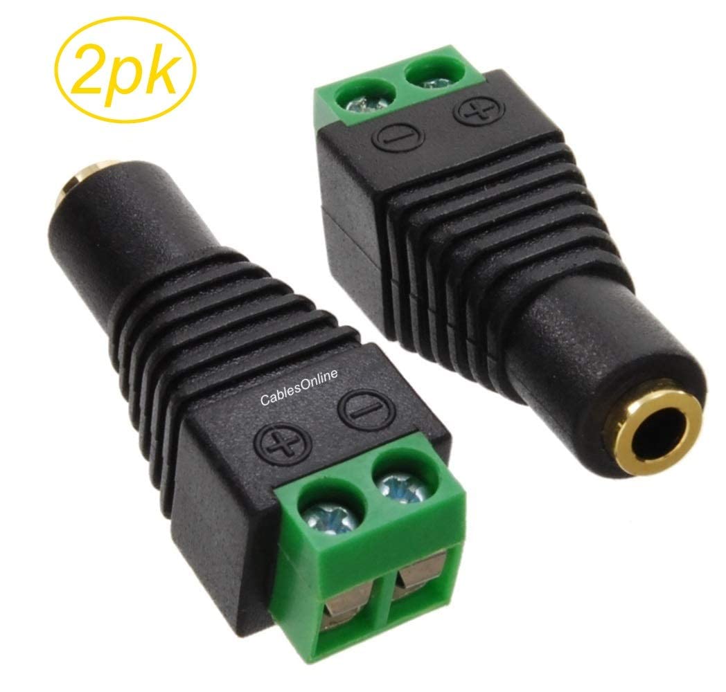 CablesOnline 2-Pack 3.5mm (1/8") Mono TS Female Jack to 2-Screw Terminal Block Connectors, PL-CN12-2