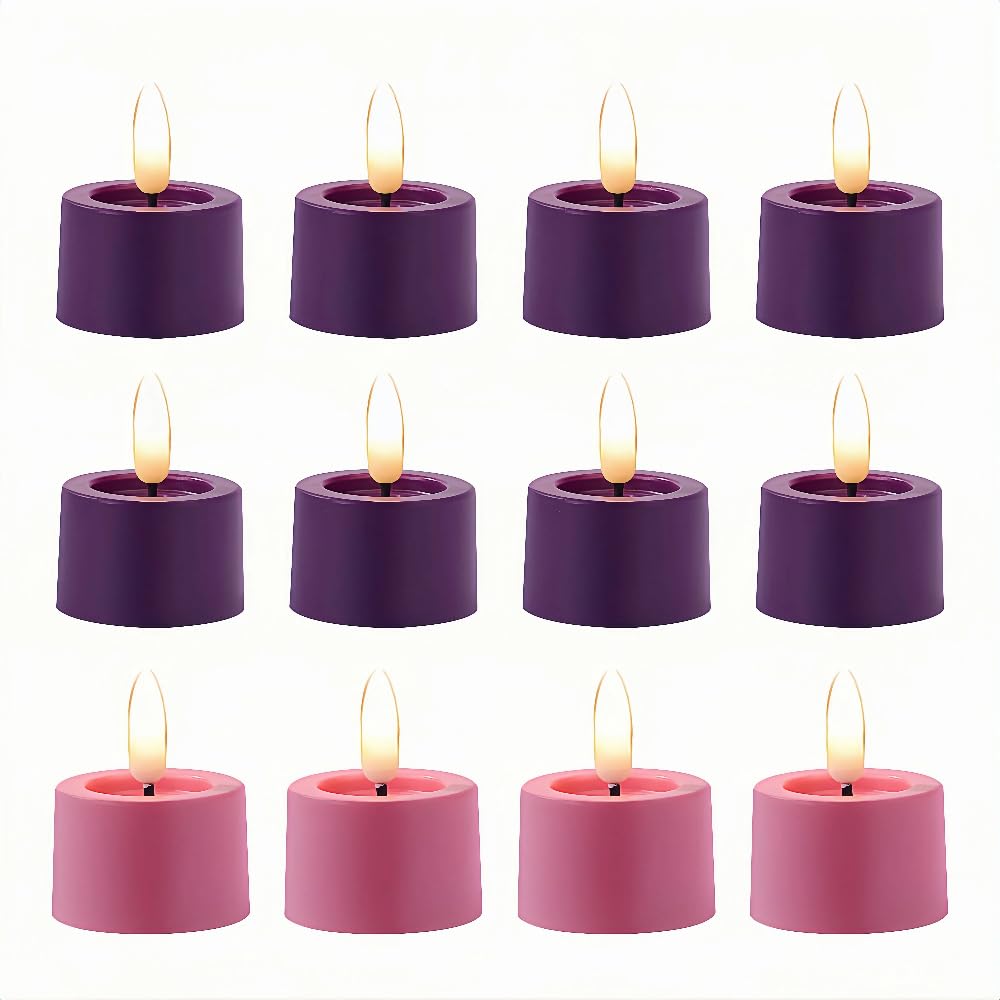 Simplelight Advent Candles, Purple & Pink Tea Lights Candles, Pack of 12
