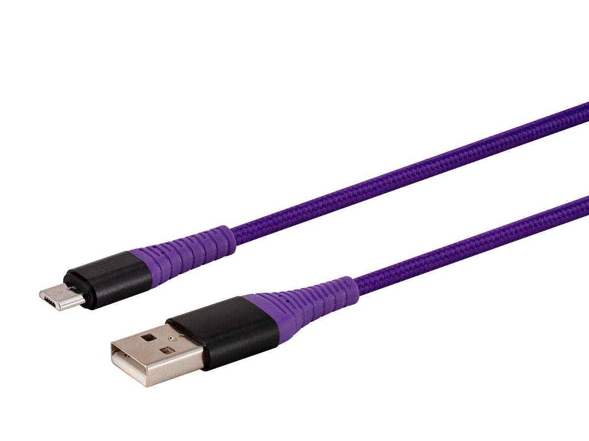 Monoprice USB 2.0 Micro Type-B to Type-A Charge and Sync Cable - Durable, Nylon-Braid, 3 Feet, Purple - AtlasFlex Series