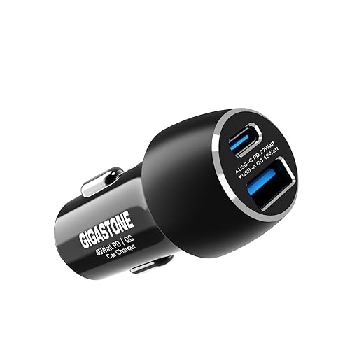 Gigastone USB C Car Charger 45W/6A Fast Car Charger Adapter, PD3.0 & QC3.0, Dual Port, Super Mini, Compatible with iPhone 15, 14,13,12,11,X,SE,8