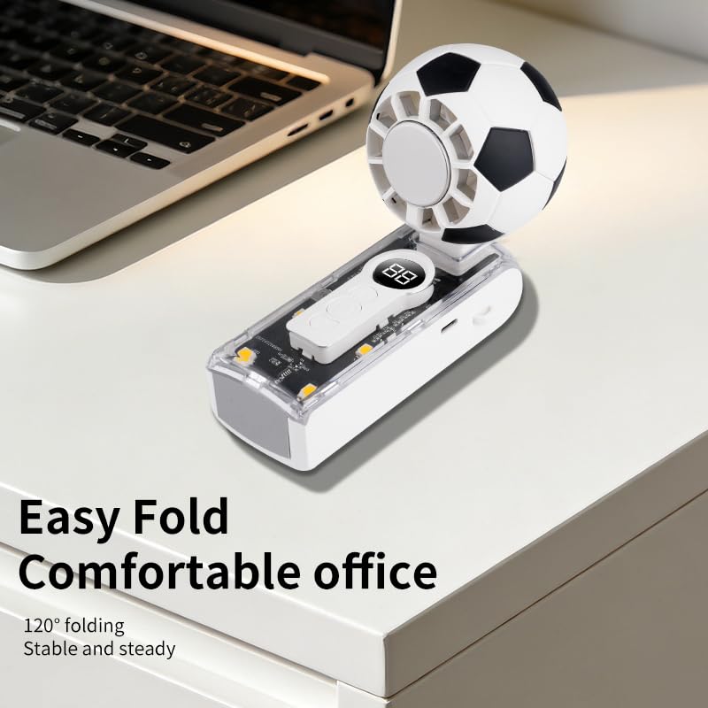 Voncmteo Portable Handheld Turbo Fan with Ice Cooling，Powerful 5-Speed 4-Mode LED 180° Foldable，Football Fans with Air Turbo Tech Cooling Fan