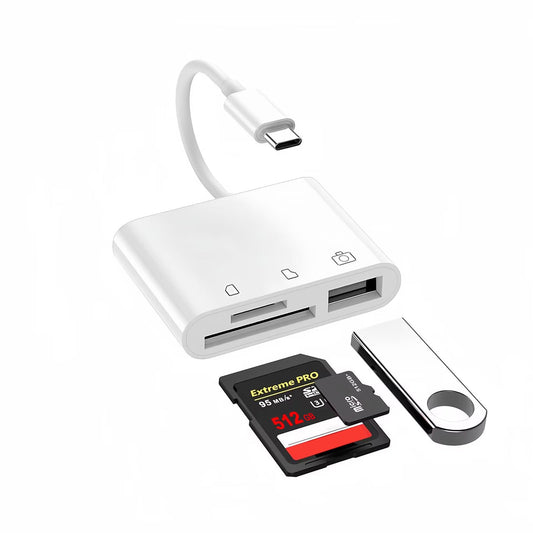 Sanjyut USB C to Memory Card Reader for iPhone 15/16/Mac/Laptop, 3 in 1 USB C Memory Card Adapter with USB Port, Type C Micro SD/SD Adapter