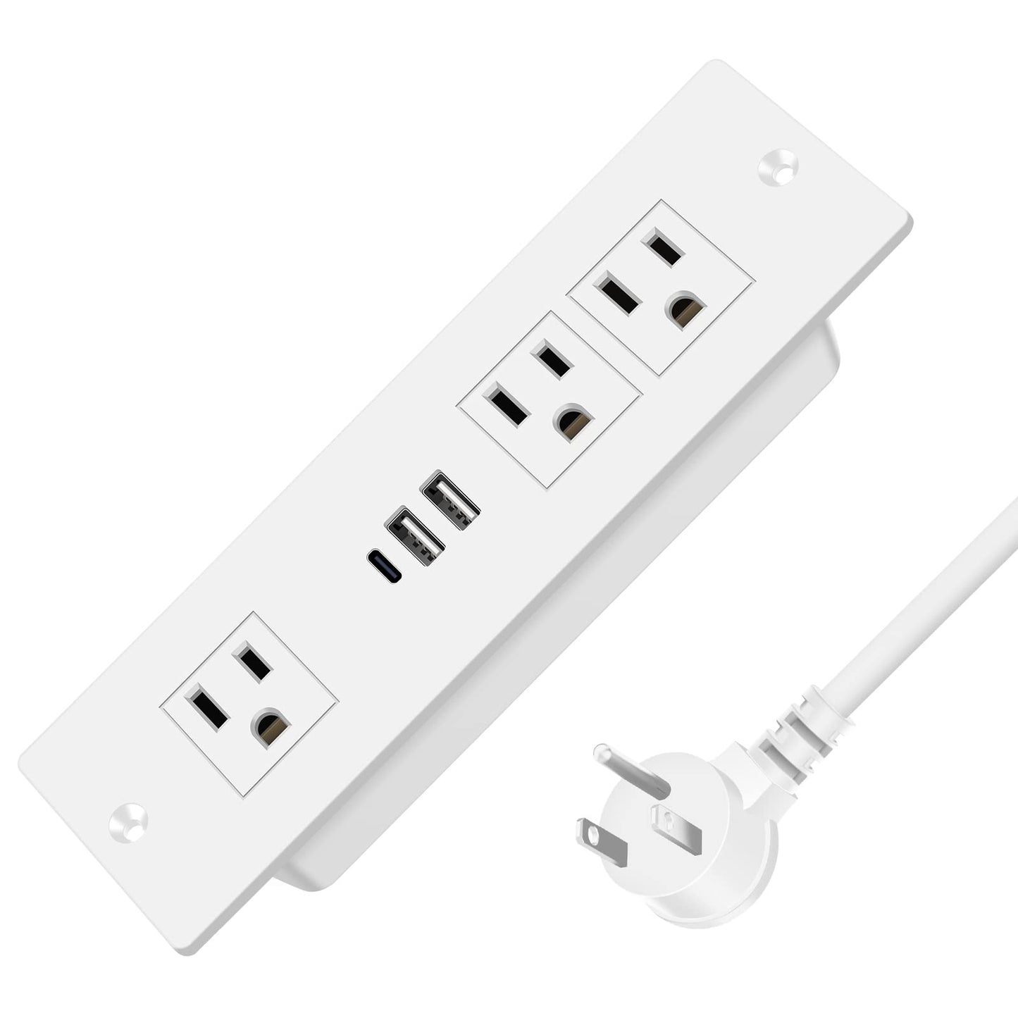 HEZI Recessed Power Strip, Furniture Drawer Outlet with 20W PD USB-C & 18W QC3.0 USB-A, Plug in 3 Outlets & USB Ports, Flush Mount 6FT White Extension
