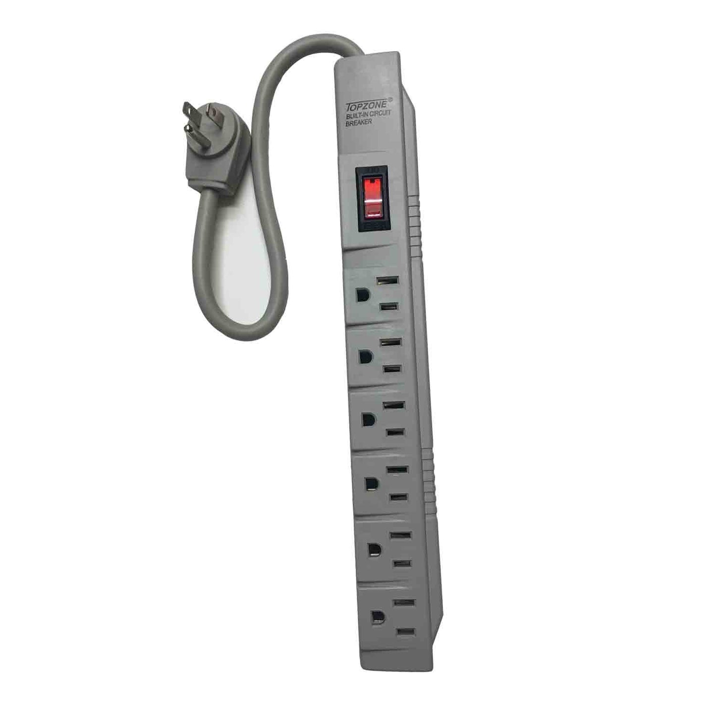 Topzone 6 Outlet 1.5Ft Safety Circuit Breaker Angle Electrical Wall Plug AC Wall Power Strip Switch Adapter ETL Listed(Gray)