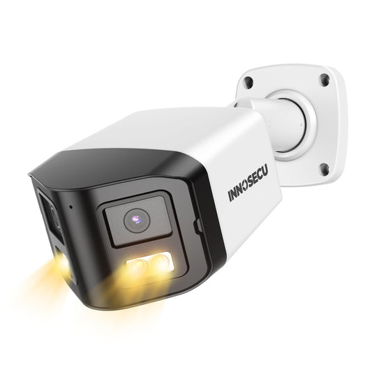 INNOSECU 8MP Dual Lens IP PoE Camera, 2X 4MP Security Bullet Surveillance Camera with 180° Angle View, Waterproof IP67, Light Color Night Vision