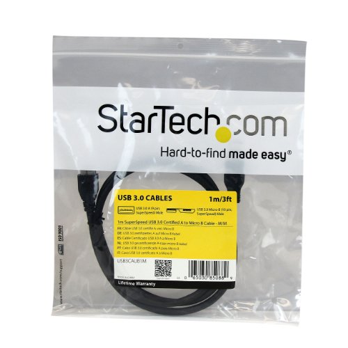 StarTech.com 1m 3 ft Certified SuperSpeed USB 3.0 A to Micro B Cable Cord - USB 3 Micro B Cable - 1x USB A (M), 1x USB Micro B (M) - Black