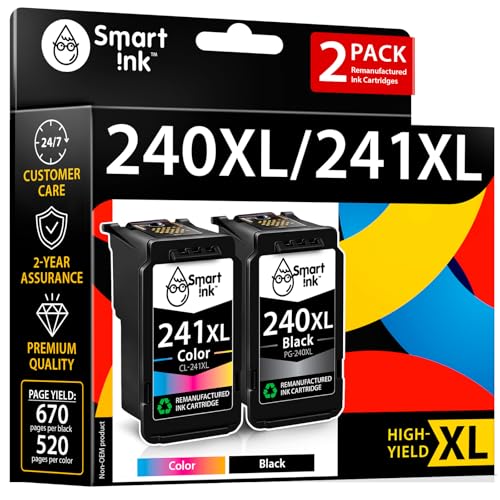 Smart Ink Remanufactured Ink Cartridge Replacement for Canon 240 XL 241 XL 240XL 241XL for Canon Pixma MG3620 MX472 TS5120 MX452 MG3220 MG3520 MX432