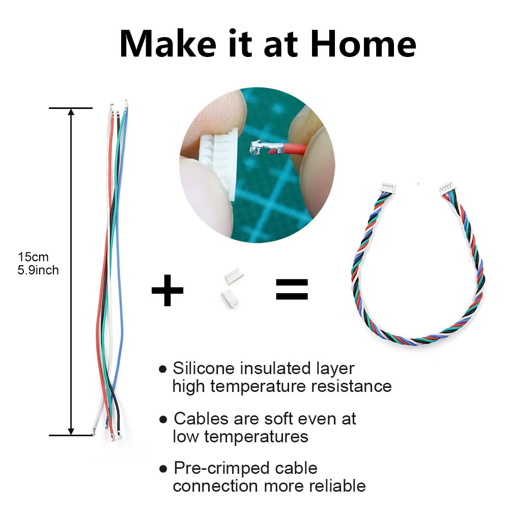 elechawk 1.25mm Pitch Connectors and Pre-Crimped Cables Compatible with JST Molex PicoBlade 1.25mm for Pixhawk Silicone 15cm Wire