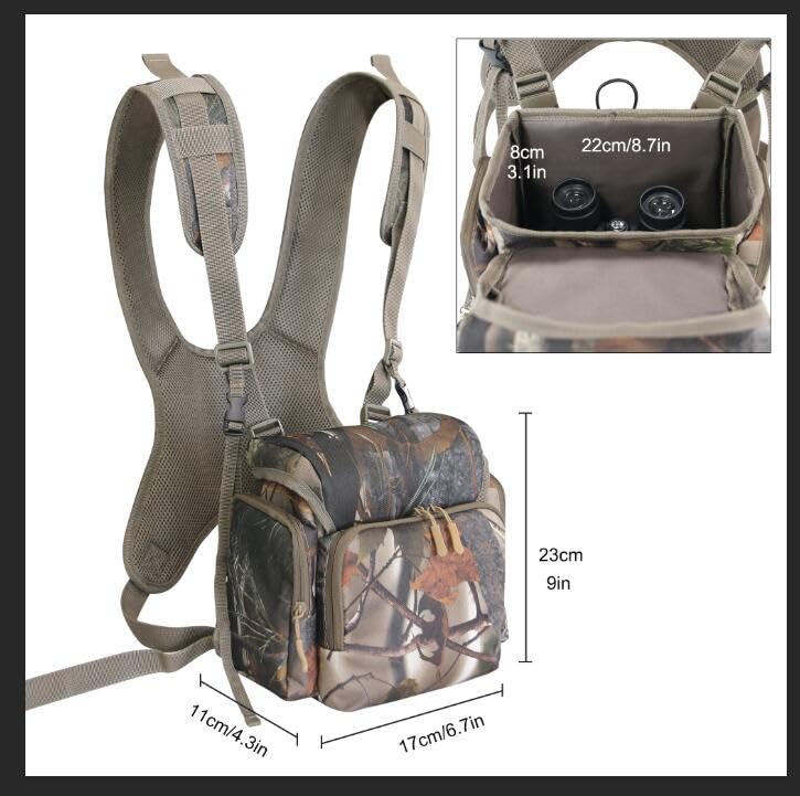 MDSTOP Binocular Harness Chest Pack, Bino Case with Rangefinder Pouch & Rain Cover, Bino Straps Secure Your Binoculars, Binocular Pack for Bird