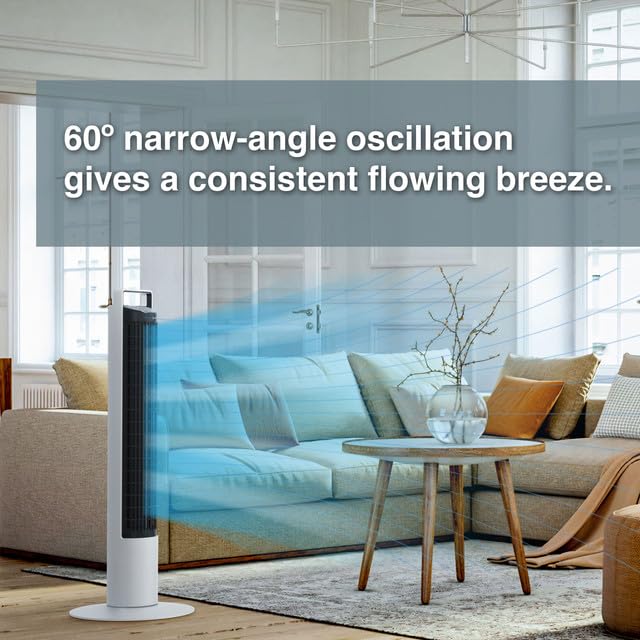 Aspen 40" Washable Tower Fan with Oscillating Tower Fan - Easy Wash Design, 3 Color Nightlight, 4 Speeds, 4 Timers, Magnetic RF Remote - Cooling Fans