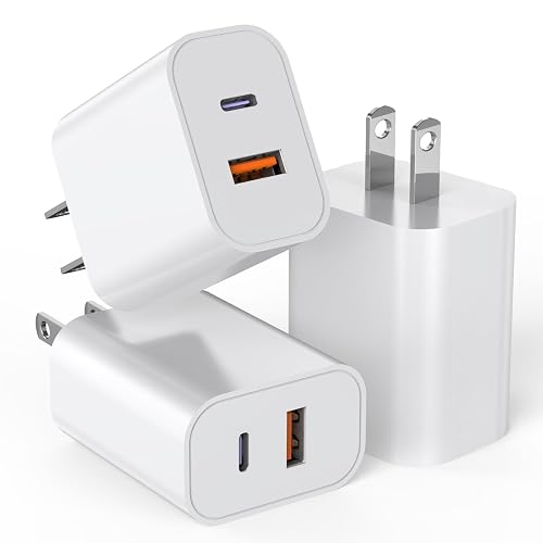 USB C Charger Block,3Pack 20W Dual Port USB C Wall Charger Plug Fast Charging Adapter USB A Quick Charging Brick Plug for iPhone Air/17 Pro Max/16E/16