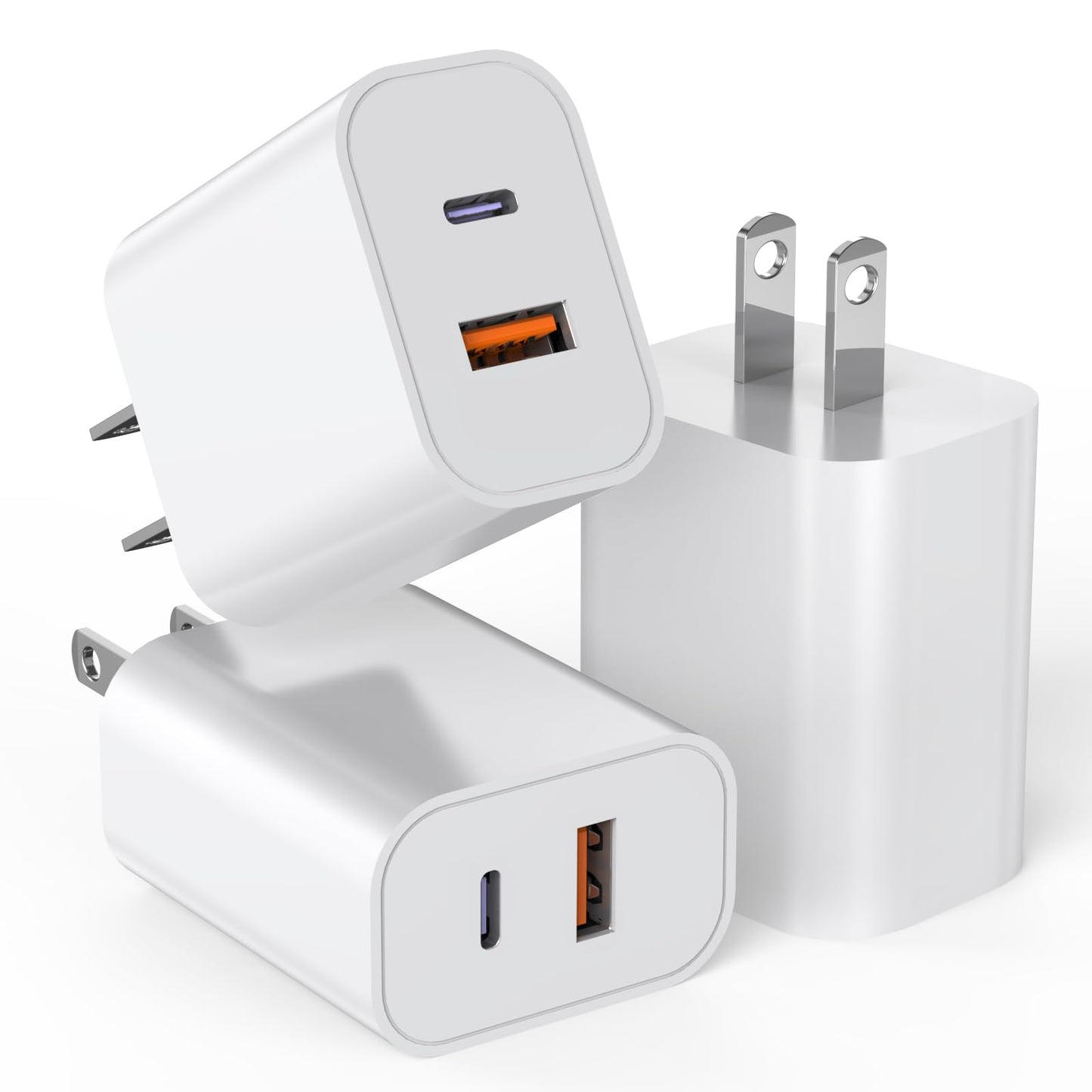 USB C Charger Block,3Pack 20W Dual Port USB C Wall Charger Plug Fast Charging Adapter USB A Quick Charging Brick Plug for iPhone Air/17 Pro Max/16E/16