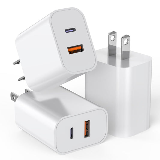 USB C Charger Block,3Pack 20W Dual Port USB C Wall Charger Plug Fast Charging Adapter USB A Quick Charging Brick Plug for iPhone Air/17 Pro Max/16E/16