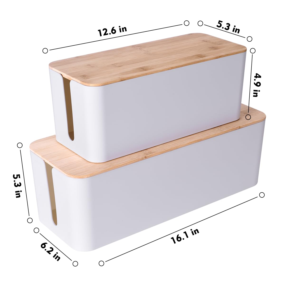 2 Pack Large Cable Management Box - Wooden Style Cord Organizer and Cover for TV Wires, Computer, Router, USB Hub and Under Desk Power Strip - Safe