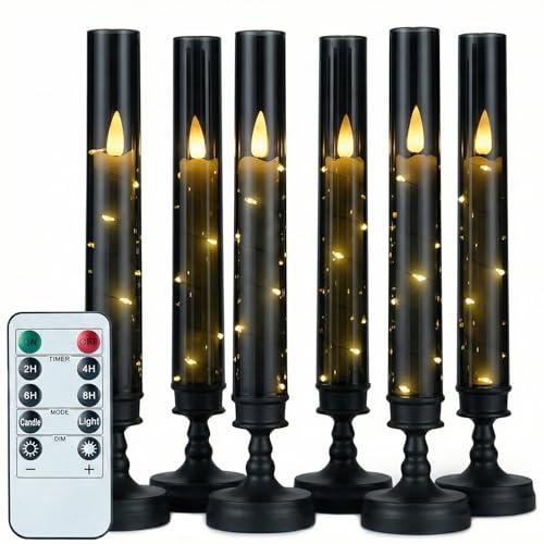 Prerish 6PCS Flameless Candles with Timer, Flickering Fake Electric LED Candles for Romantic Ambiance, Battery Operated Candles, Centerpiece Table