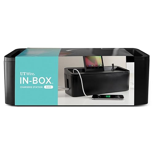 in-Box Desktop Mobile Charging Station & Power Strip Organizing Box, White