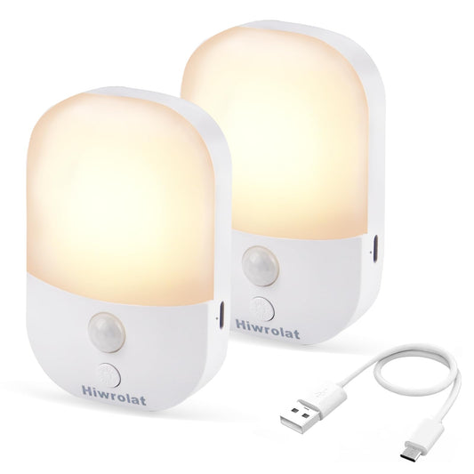 Hiwrolat Rechargeable Battery Night Light with Motion Sensor for Hallway Bedroom Bathroom Kitchen Living Room Stairs Stick On Anywhere Dimmable LED