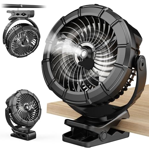 Ausic Portable Clip on Misting Fan, [5-45Hrs] Golf Cart Spray Fan, 720° Rotate Baby Stroller Fan, Outdoor Camping Fan with LED, Rechargeable Battery