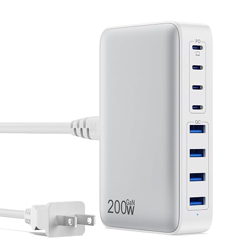 USB C Charger 200W USB C Charger Block,Upgraded GaN III 8-Port Fast Charging Station Hub,PD 65W Laptop Charging Adapter Compatible with MacBook