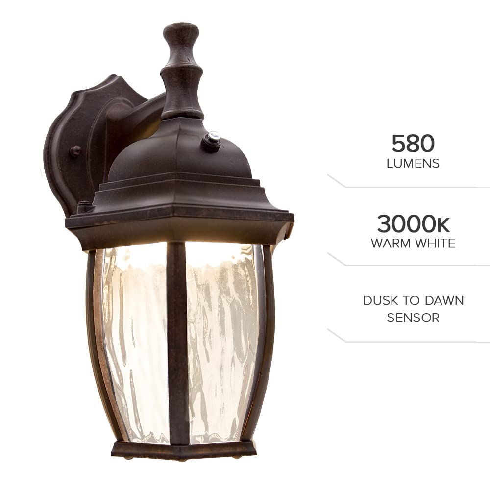 Maxxima LED Brown Outdoor Wall Light, 580 Lumens 3000K, Dusk to Dawn Sensor