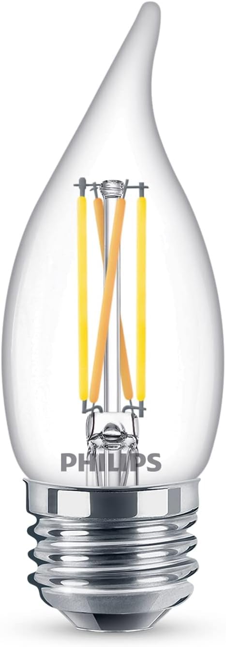 PHILIPS LED 60W BA11 E26 Base 3-Pack Ultra Definition Soft White (2700K) 500 Lumen (5W=60W) Dimmable Clear No Flicker Candelabra Light Bulbs