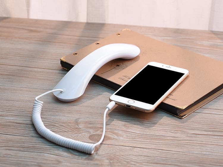 Fumei 3.5mm Retro Telephone Handset Reduce Cell Phone Radiation Mic Speaker Handheld Receiver for Andriod Phone iPhone/iPad (White&Base)