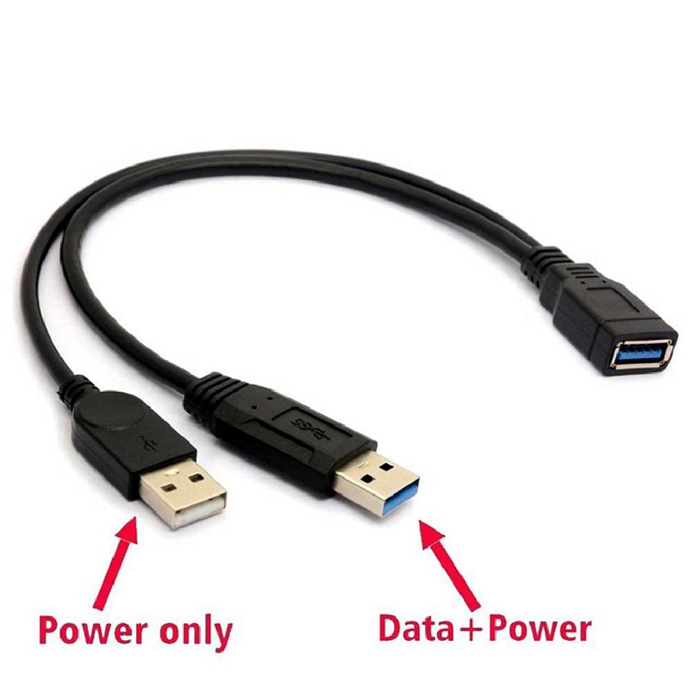 ALINNA Black USB 3.0 Female to Dual USB Male Extra Power Data Y Extension Cable Splitter Adapter for 2.5" Mobile Hard Disk