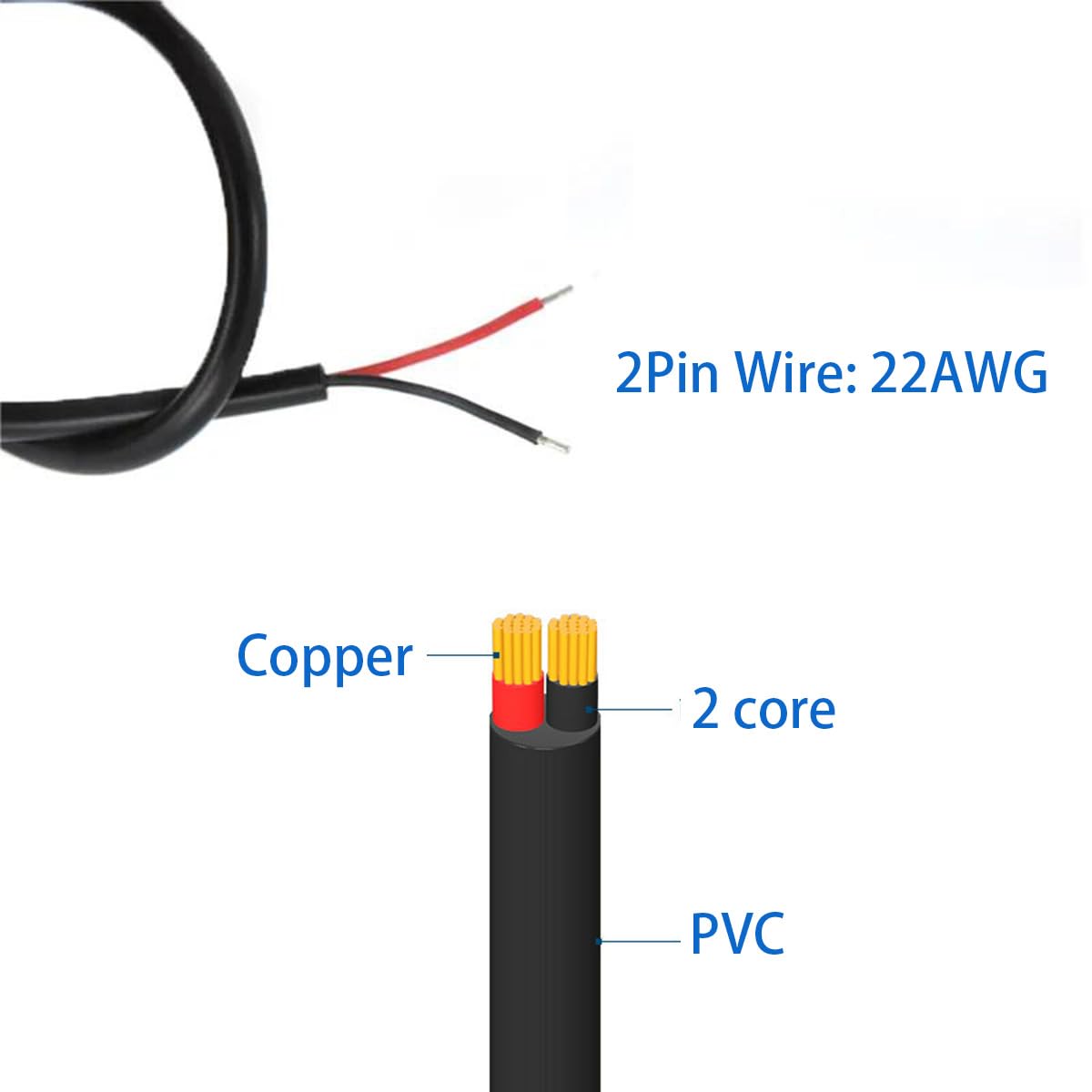 Jienk 5Pcs 1Ft 30cm 22AWG Micro USB Male 2Pin Pigtail Cable, 3A 5V USB Micro-B 2 Core Bare Wire Open End Extension Cable for DIY Repair Cable, Black