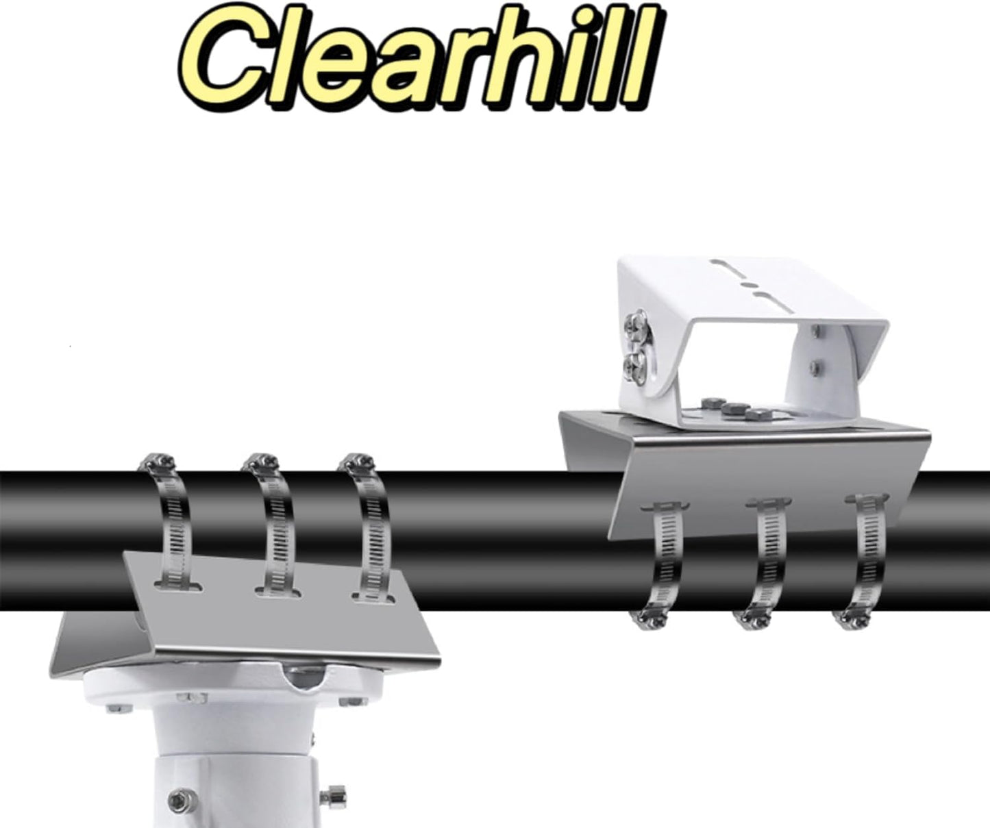 Clearhill Stainless Steel Pole Mount Bracket for Security Cameras, Vertical CCTV Camera Corner Bracket with Adjustable Straps (1)