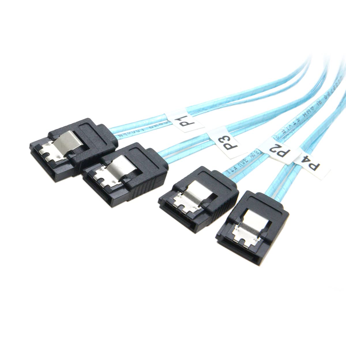 cablecc Slim Line SAS 4.0 SFF-8654 4i 38pin Host to 4 SATA 7pin Target Hard Disk Fanout Raid Cable 50cm