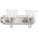 Progress Lighting Clear Glass 18 in. 2-Light Brushed Nickel Transitional Vanity Light with Clear Glass for Bathroom