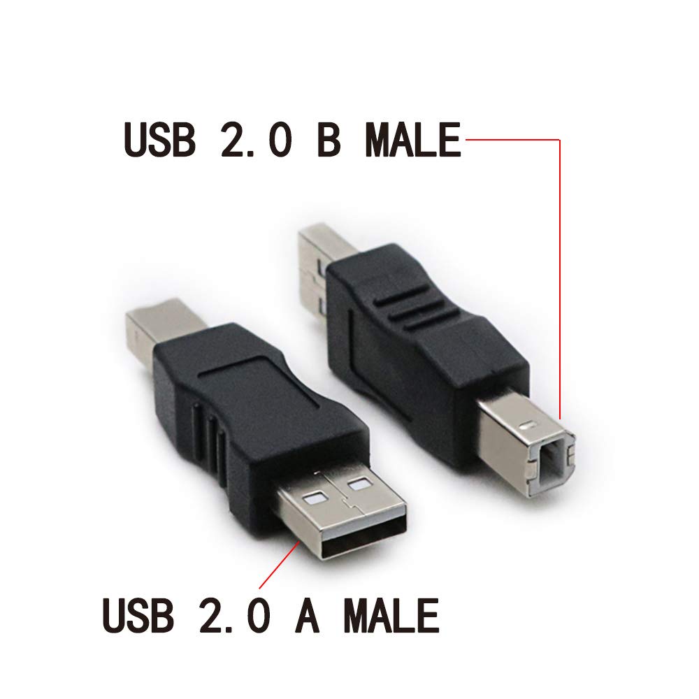 rgzhihuifz 2 Pack USB 2.0 AM/BM Print Plug Type A Male to Type B Male Connector Converter Adapter Coupler