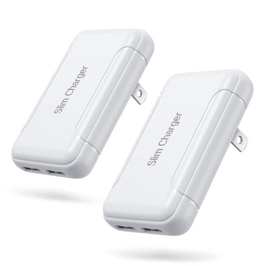 Slim Wall Charger, 2 Pack 3A/5V Dual Port USB-A Wall Charger with Foldable Plug, Flat Double USB Wall Plug Portable Fast Charging Block for iPhone