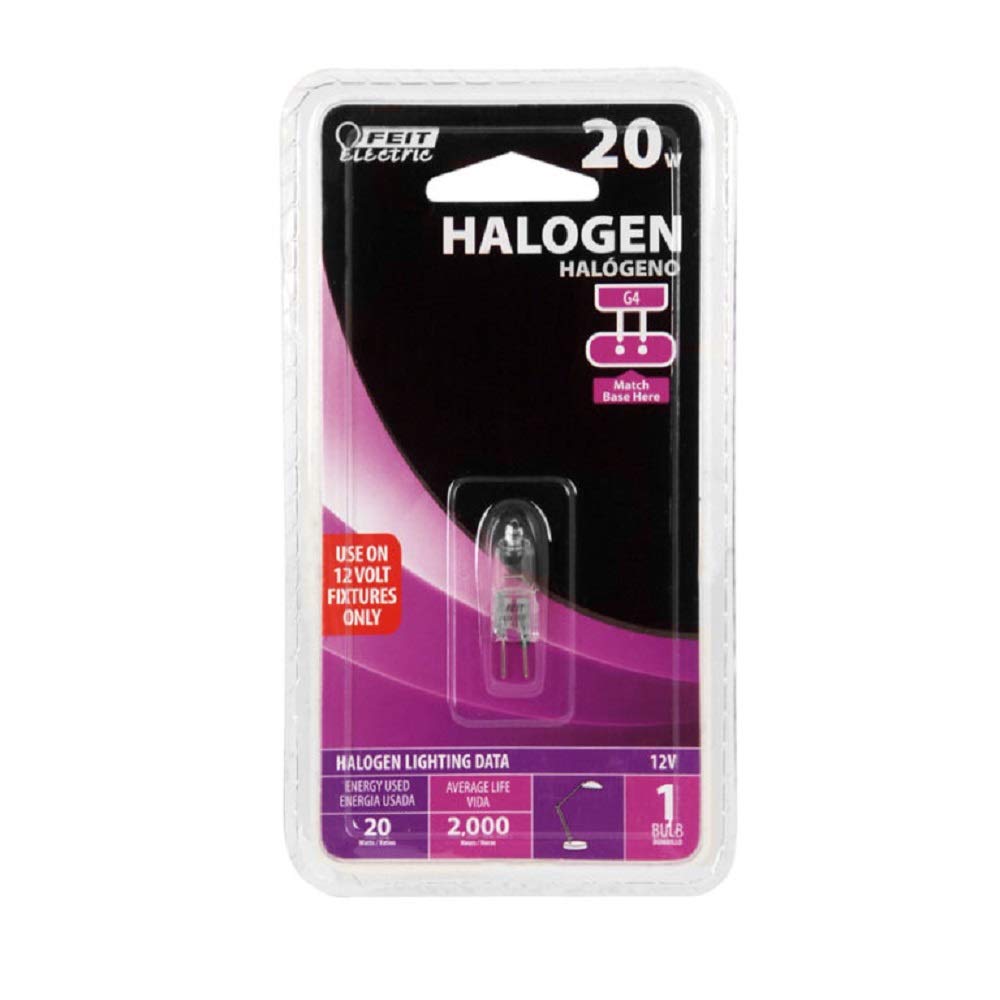 Feit Electric BPQ20T3/RP 20-Watt T3 Halogen Bulb with G4 Bi-Pin Base, Clear, 2800K Warm White, 1.3" H x 0.3" D