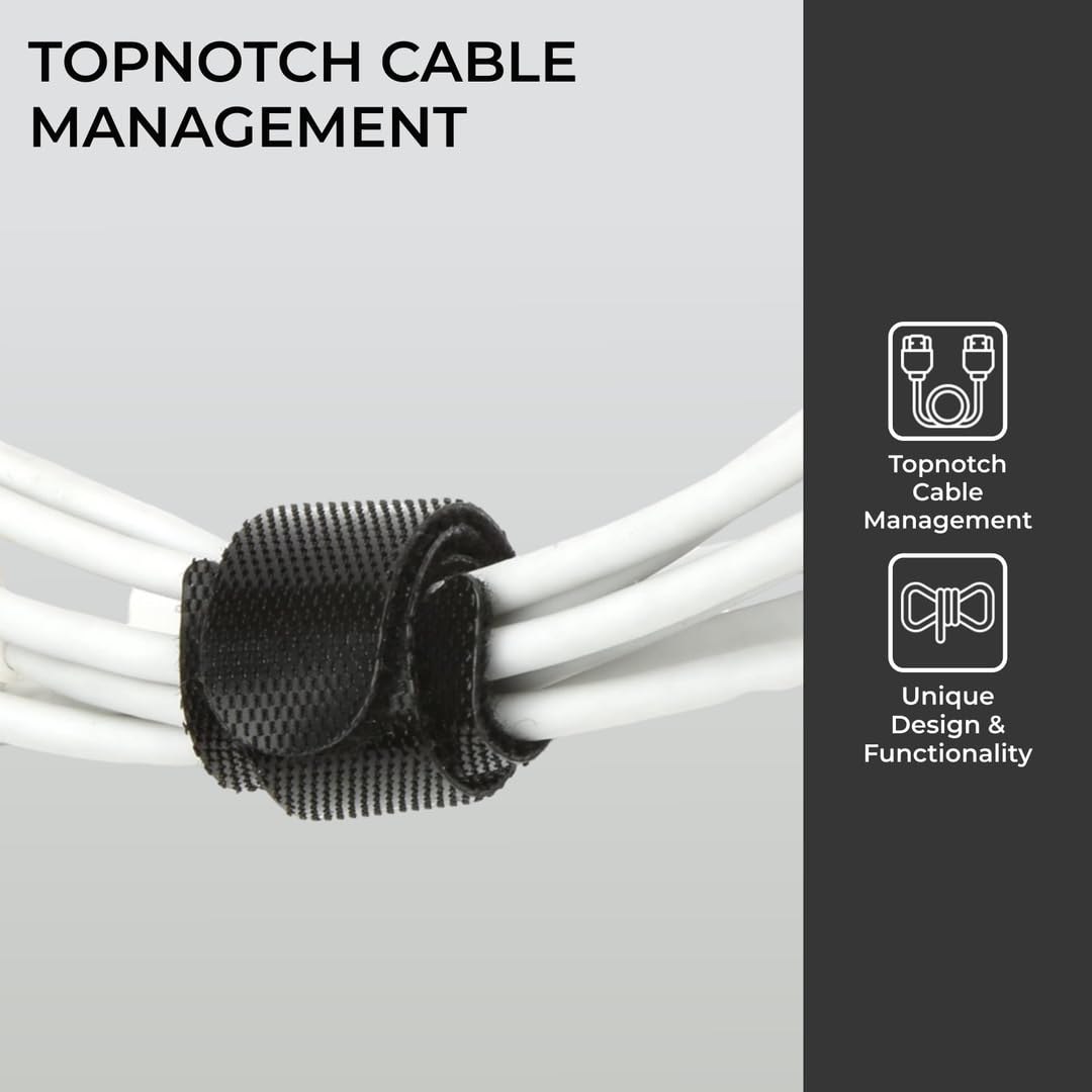H&S Nylon Reusable Cable Ties for Cord Management - 50pcs - Adjustable Nylon Hook and Loop Straps - Strong Black Wire Organizer