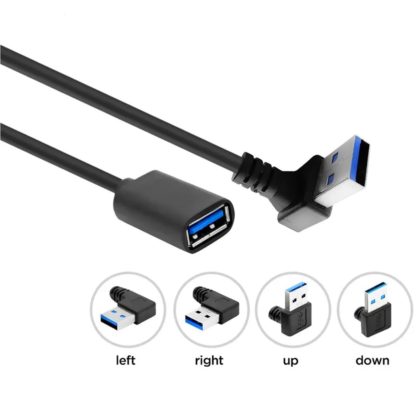 ALINNA 90 Degree USB 3.0 Extension Cable, Black USB 3.0 Male to Female Extender Cord 30cm (Up Angle)