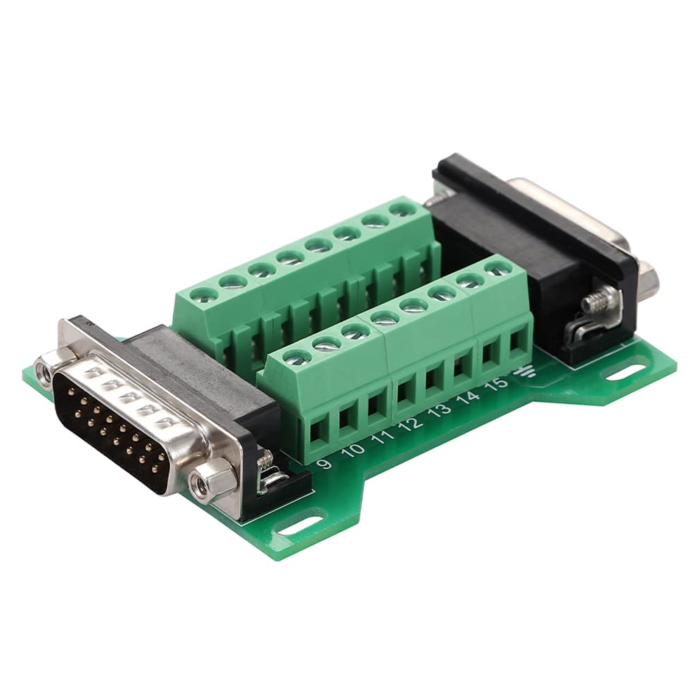Jienk 2Pcs DB15 Male to Female Terminal Breakout Board, RS232 D-SUB Serial to 15pin Port Terminal Block Gender Changer Connector