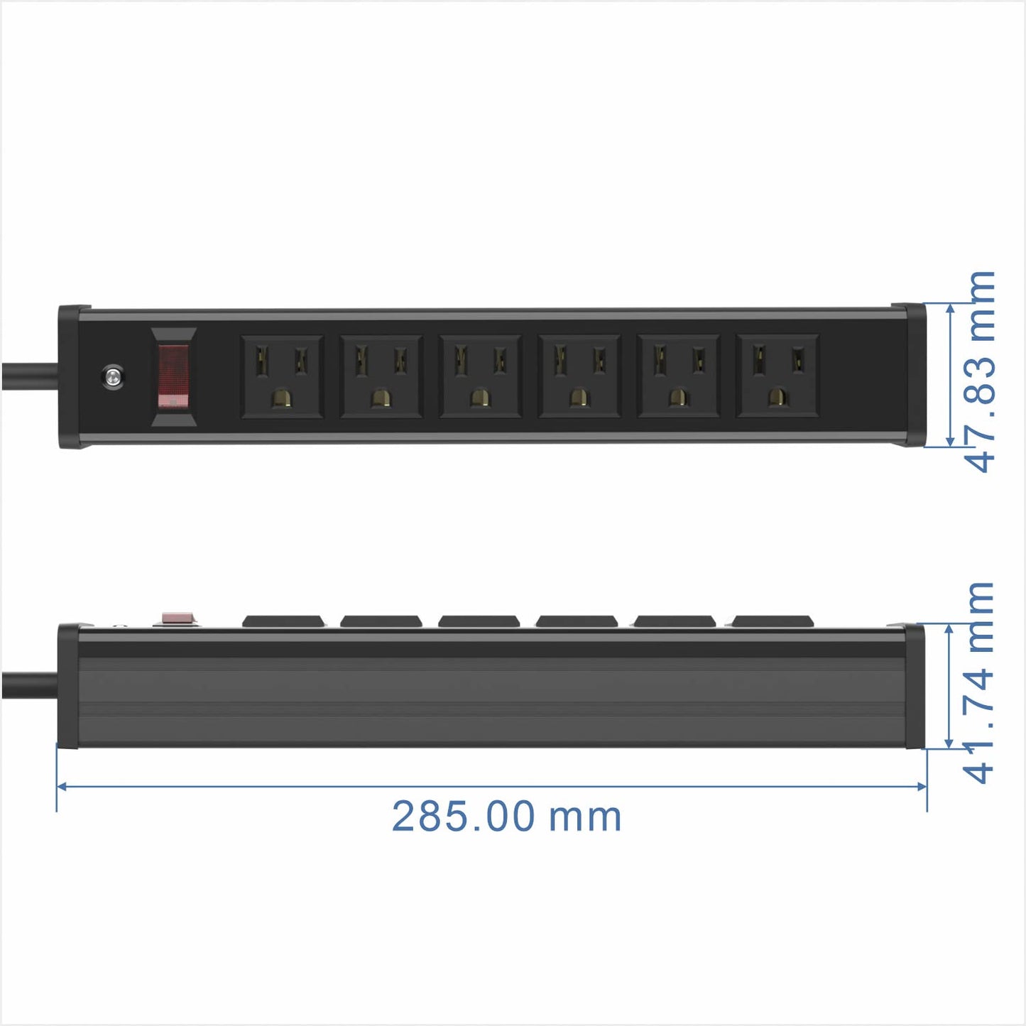 Oviitech Metal Socket Wall Mount 6 Outlets Heavy Duty Power Strip, 6 Feet Extension Cord, Mounting Brackets Included,Workshop/Industrial Use, ETL