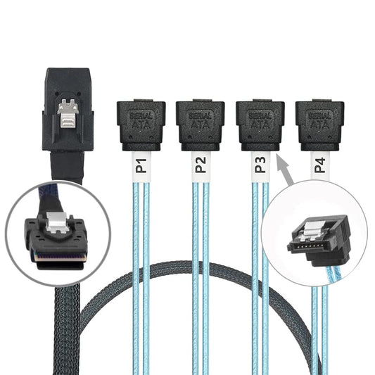 WLGQ Array Disk Cable Mini SAS 36Pin (SFF-8087) to 4 SATA 7Pin Cable, Mini SAS Host/Controller to 4 SATA90° Elbow Target/Backplane, 1M(3.3FT)