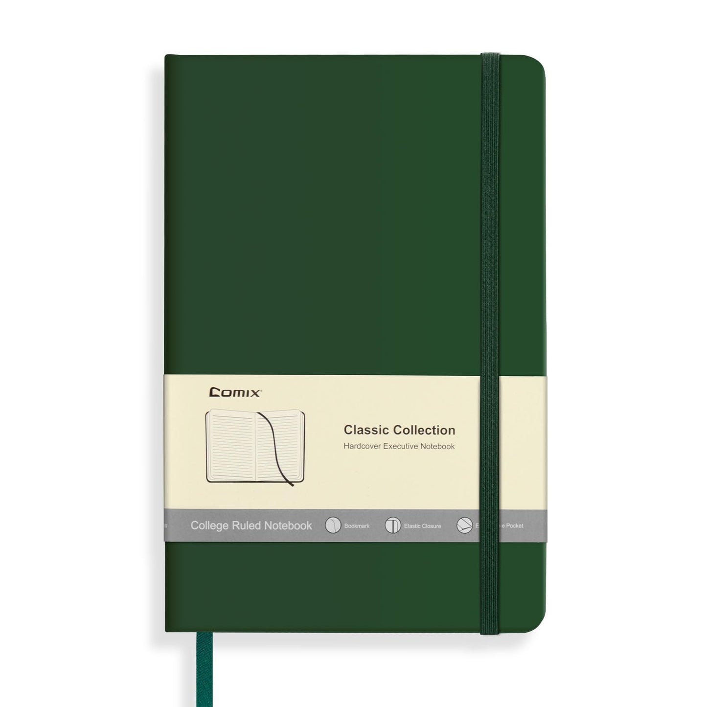 Comix Lined Journal Notebook for Women Men, Journaling Notebooks for Office School Home, Dark Green, 240 Pages, 5.5" x 8.3", College Ruled, A5