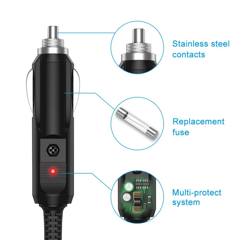 12V Car Charger Compatible with Portable DVD Player DBPOWER Sylvania RCA, Snailax Seat Cushion, Spectra S1 S2 Breast Pump Car Cigarette Lighter Power