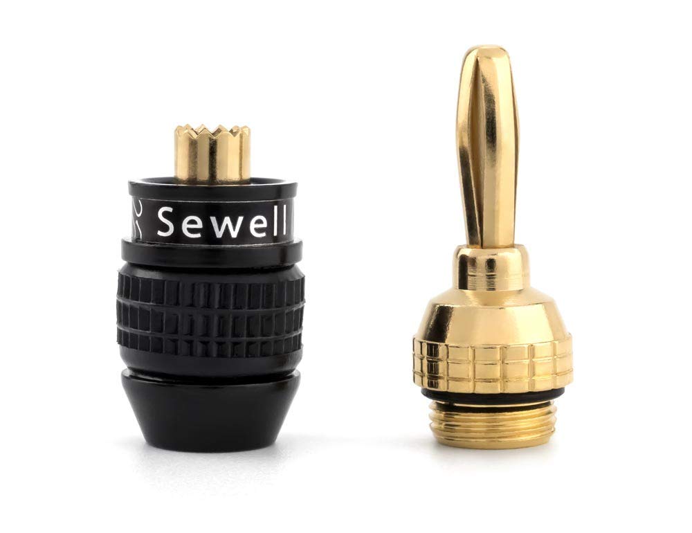 Deadbolt Banana Plugs 6-Pairs by Sewell, Gold Plated Speaker Plugs, Quick Connect, SW-29863-6
