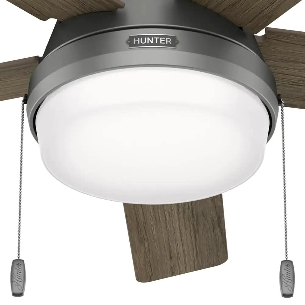 Hunter Fan 44 inch Casual Matte Silver Finish Indoor Ceiling fan with LED Light Kit and Pull Chain (Renewed)