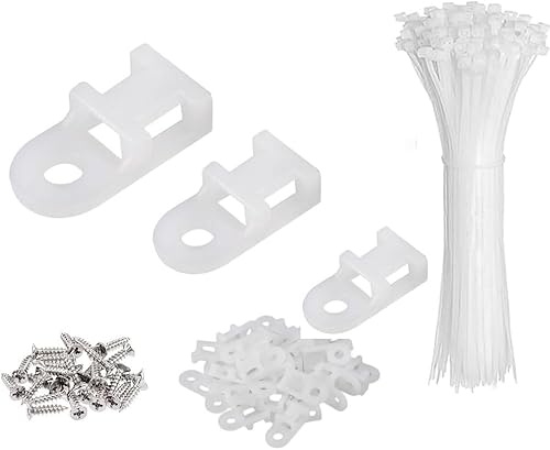 White Cable Zip Tie Mounts Kit-100 Pcs Cable Zip Tie Saddle Type Mounts Base with 100 Pcs 6" Cable Ties and 100 Pcs Tapping Screw, Wire Cable Clips